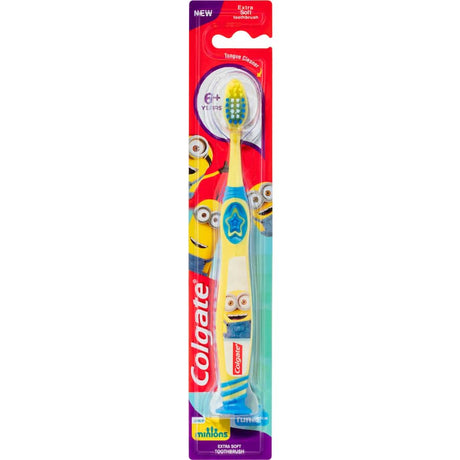 Colgate Youth Smiles Kids Toothbrush with extra soft bristles, tongue cleaner, and ergonomic handle for ages 6+.