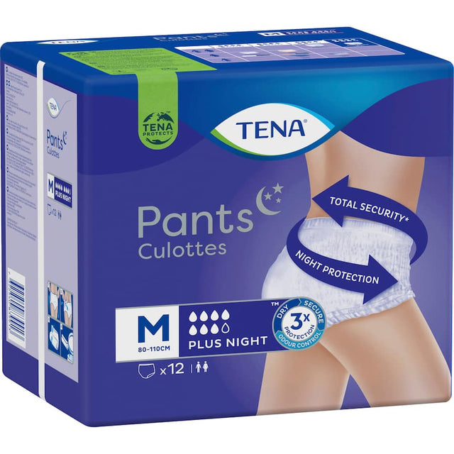 TENA Pants Plus Night Medium offer secure, comfortable, and absorbent protection for nighttime incontinence with a breathable fit.