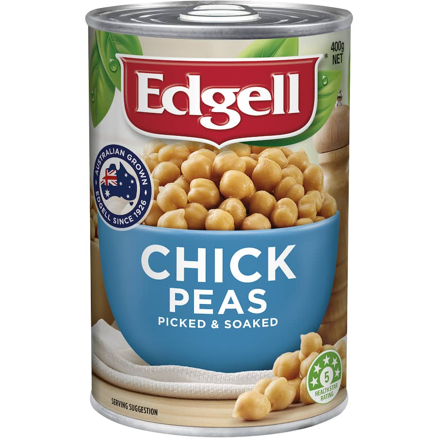 Edgell Chickpeas in a can, offering creamy texture, high fiber, and versatile use in healthy dishes like hummus and salads.