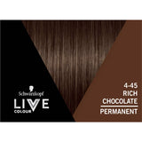 Schwarzkopf Live Colour Permanent Hair Colour in Rich Chocolate, offering vibrant color, grey coverage, and intense hair care.