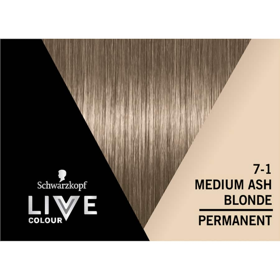 Schwarzkopf Live Colour in Medium Ash Blonde offers vibrant, long-lasting colour with perfect grey coverage and intense hair care.