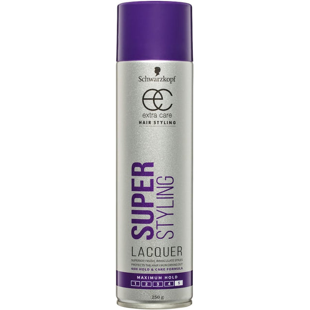 Schwarzkopf Extra Care Hair Spray: Professional super hold lacquer for glossy styles, protects hair, and leaves no sticky residue.