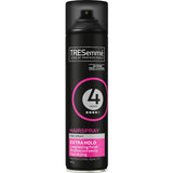 TRESemmé Hair Spray Extra Hold, offering strong hold, flyaway control, and a fast-drying, humidity-resistant formula.