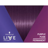 Schwarzkopf Live Colour Permanent Hair Colour in Purple Punk, a vibrant, vegan dye for long-lasting purple hues and grey coverage.