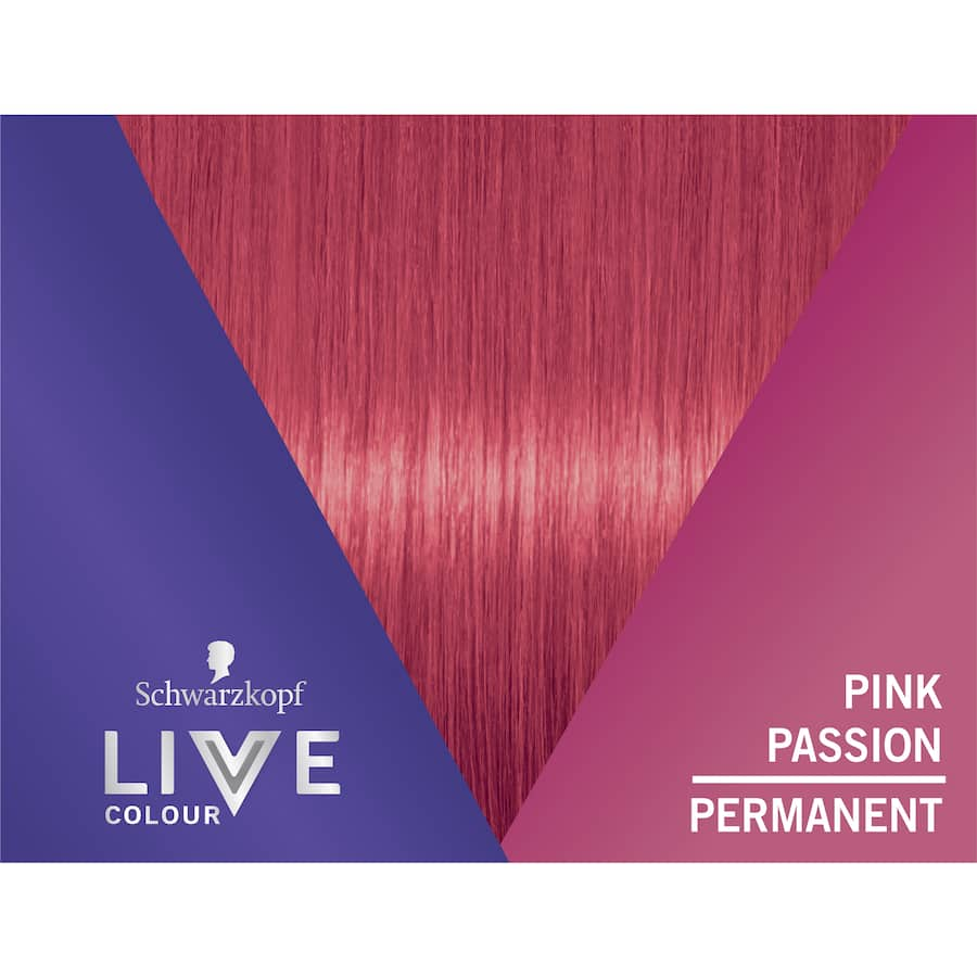 Vibrant pink hair dye by Schwarzkopf that lightens and colors in one step, featuring a vegan formula and deep-conditioning care.