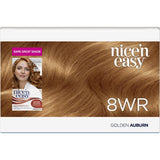 Clairol Nice N Easy Golden Auburn hair dye offers vibrant color, 100% grey coverage, and lasting shine with conditioning gloss.