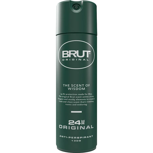 Brut Original 24hr Antiperspirant provides long-lasting sweat and odor protection with a classic masculine scent.