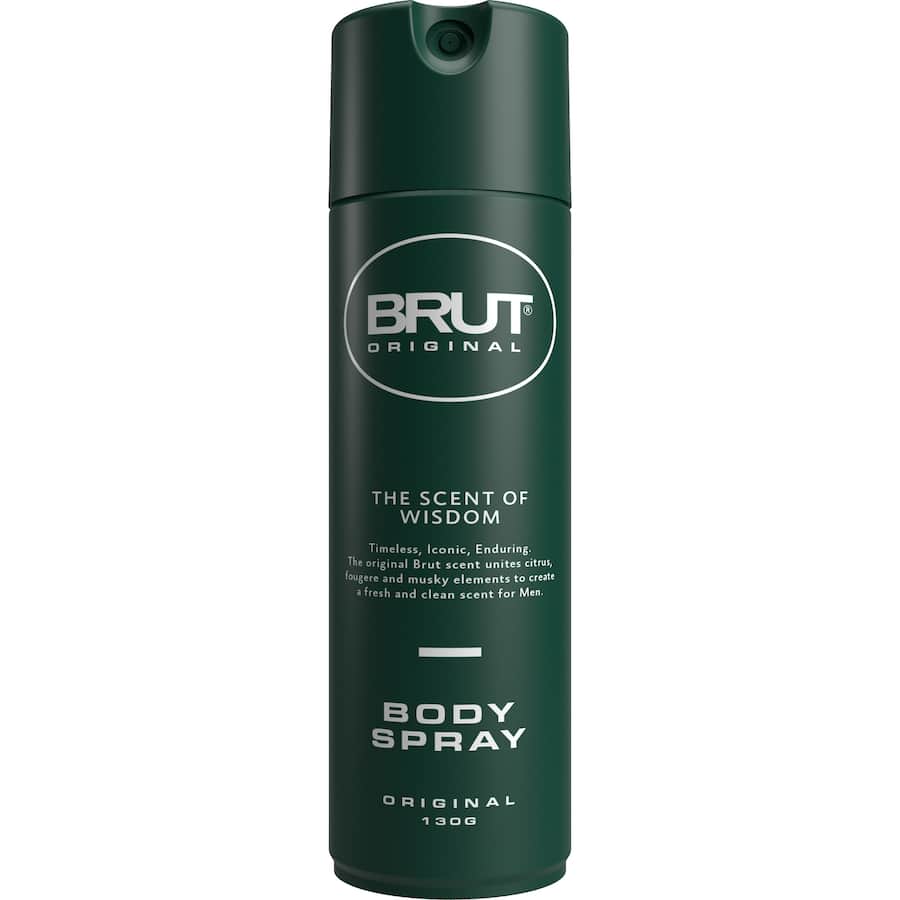 Brut Original Deodorant Body Spray offers invigorating citrus and woody fragrance for all-day freshness and confidence.