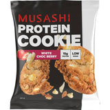 Musashi Protein Cookie in White Chocolate Berry flavor, a nutritious low-sugar snack packed with protein and fiber.