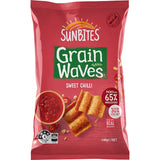 Wholegrain chips with Sweet Chilli flavor, made from real corn, wheat, and oats, offering a nutritious snack option.