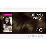 Clairol Nice 'N Easy Dark Golden Brown 4G hair dye, featuring rich tones, 100% grey coverage, and long-lasting shine.