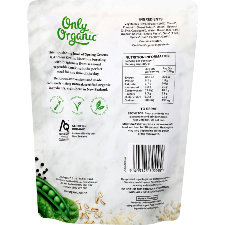 Only Organic Prepared Meal Nourishing Bowl Spring Greens & Grains Risotto