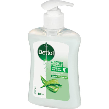 Dettol Liquid Antibacterial Hand Wash with Aloe Vera and Vitamin E, effectively kills germs while moisturizing skin for 3 hours.