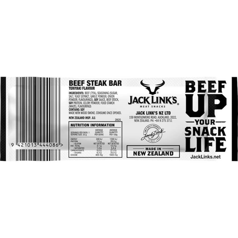 Jack Links Teriyaki Steak Bar: high-protein beef jerky with rich teriyaki flavor, perfect for on-the-go snacking.