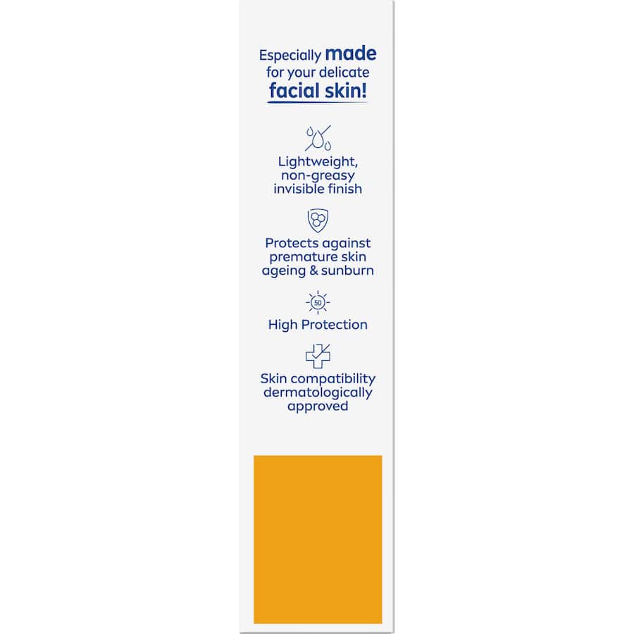 Nivea Sun Sunscreen UV Face Sensitive SPF 50, lightweight, non-greasy formula for sensitive skin, offers UVA/UVB protection.