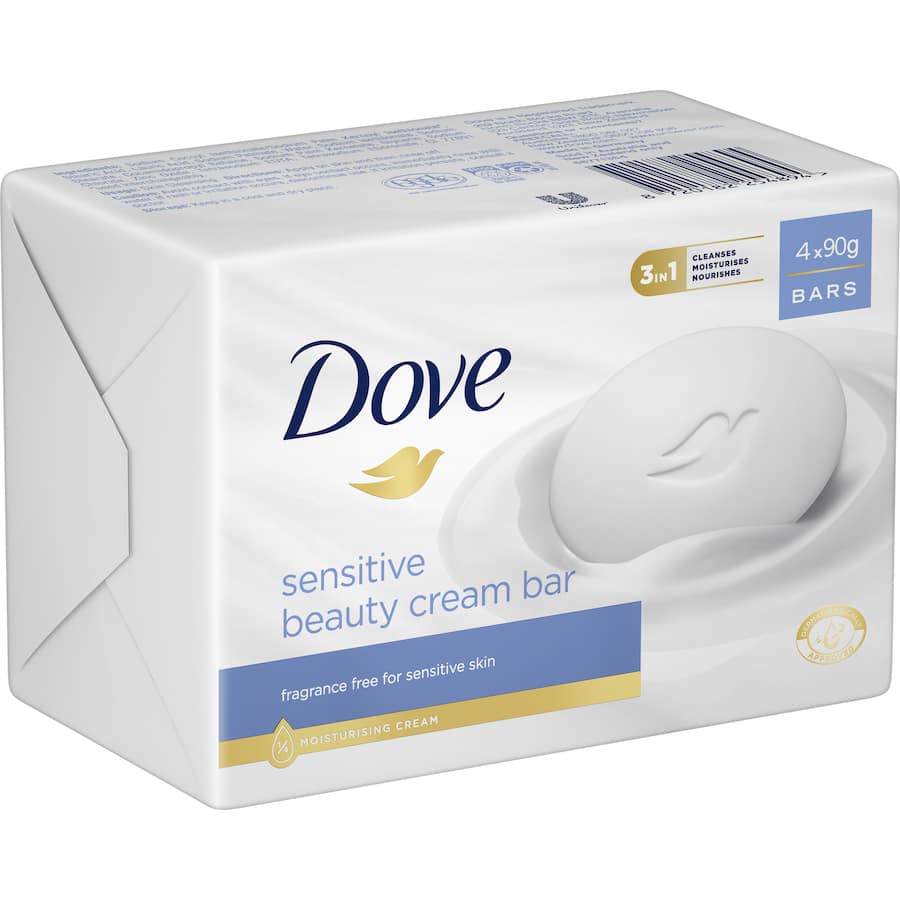 Dove Soap Bar Sensitive offers hypoallergenic, moisturizing care for sensitive skin; gentle cleansing without irritation.