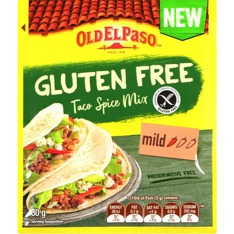 Old El Paso Gluten Free Taco Mix Spice, a savory blend for quick and authentic taco flavor, gluten-free and easy to use.