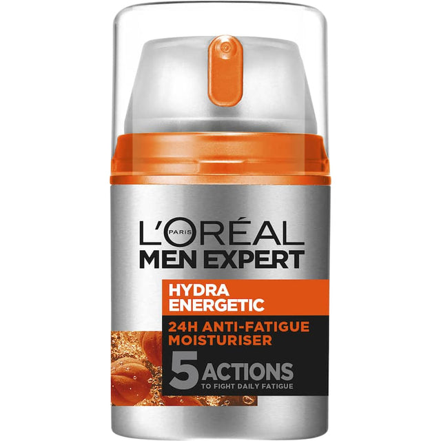 L'Oreal Men Expert Hydra Energetic Moisturiser hydrates, revitalizes, and fights signs of fatigue for a refreshed appearance.