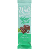 Well Naturally Dark Chocolate Mint Crisp Bar, a guilt-free snack with rich cocoa and refreshing mint, naturally sweetened with stevia.