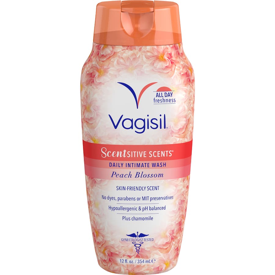 Vagisil Intimate Wash in Peach Blossom: a gentle, pH-balanced wash for sensitive skin with a refreshing fruity scent.