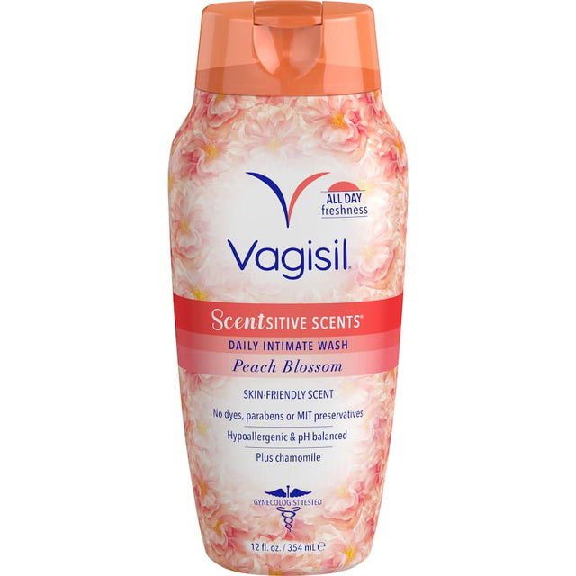 Vagisil Intimate Wash in Peach Blossom: a gentle, pH-balanced wash for sensitive skin with a refreshing fruity scent.