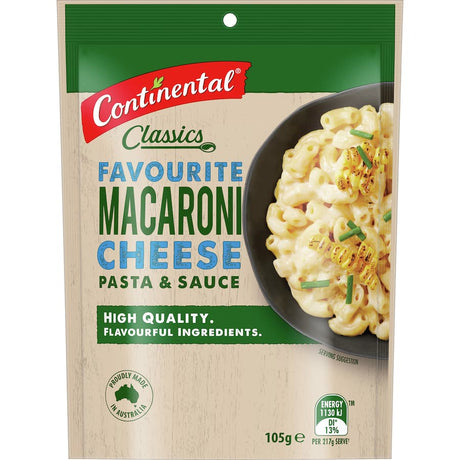 Creamy and cheesy Macaroni Cheese from Continental Classics, serves 2, made with sustainably grown wheat, no artificial additives.