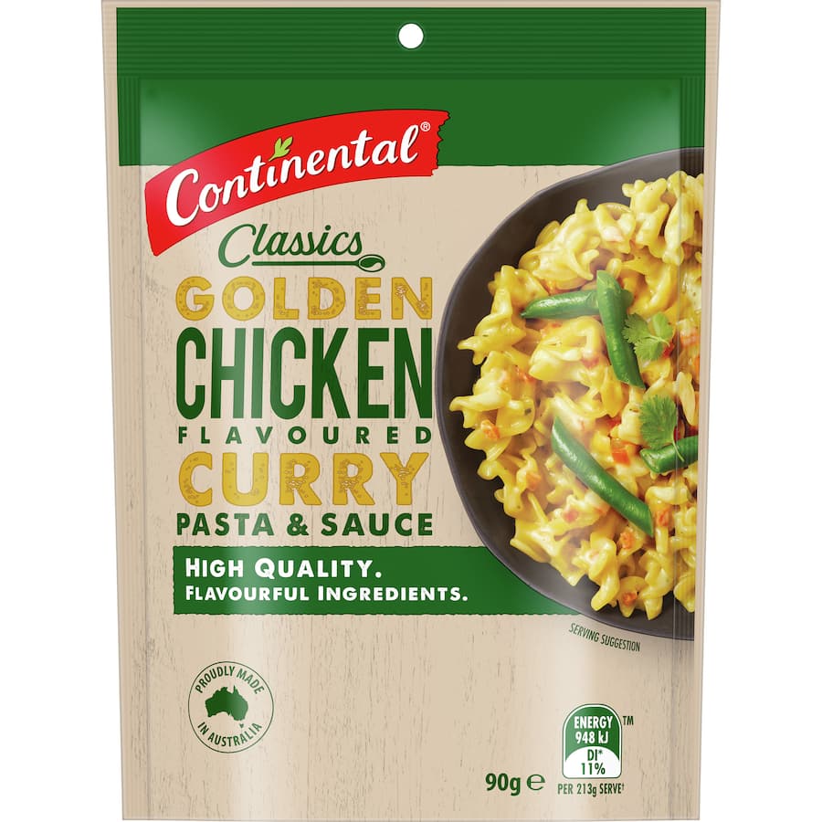 Creamy chicken curry pasta, crafted from high-quality ingredients, perfect for quick meals and customizable family favorites.