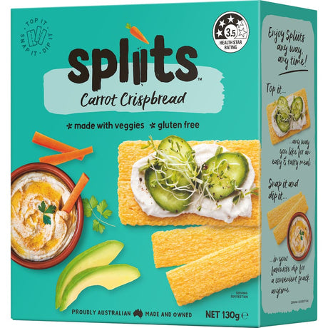 Vibrant Spliits Crackers Carrot Crispbread, made with rice, corn, and carrots, perfect for healthy snacking or topping.