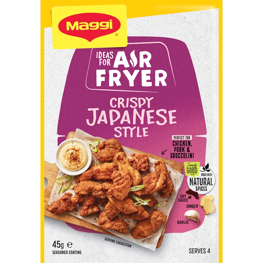 Crispy Japanese-style coating by MAGGI, featuring soy, ginger, and garlic, perfect for healthy chicken, cauliflower, or tofu.