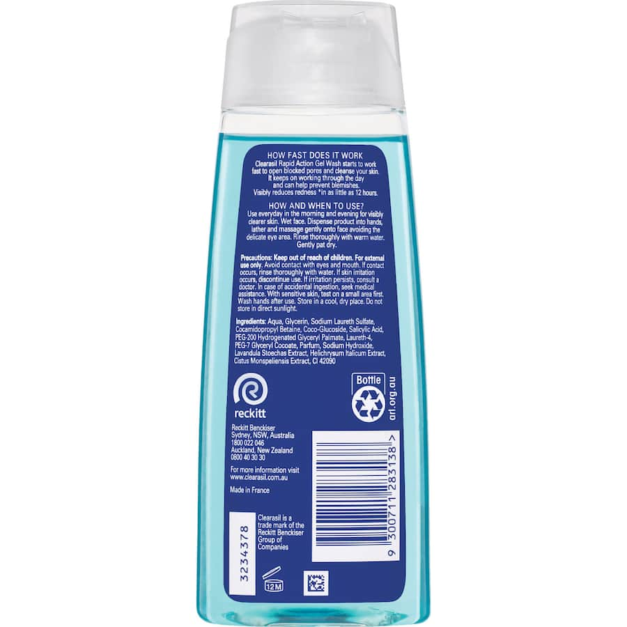 Clearasil Ultra Rapid Action Facial Wash Gel for quick acne treatment and visibly clearer skin in just 12 hours.