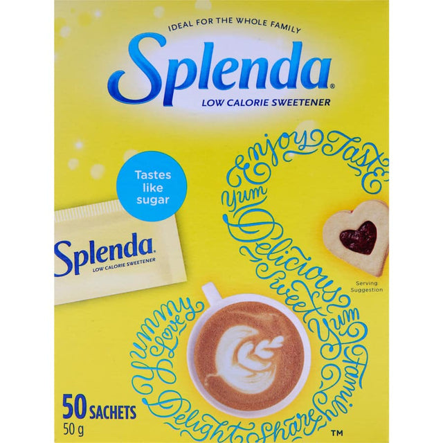 Splenda Sugar Substitute packets for sweetening beverages and recipes, offering zero-calorie, low-sugar indulgence.