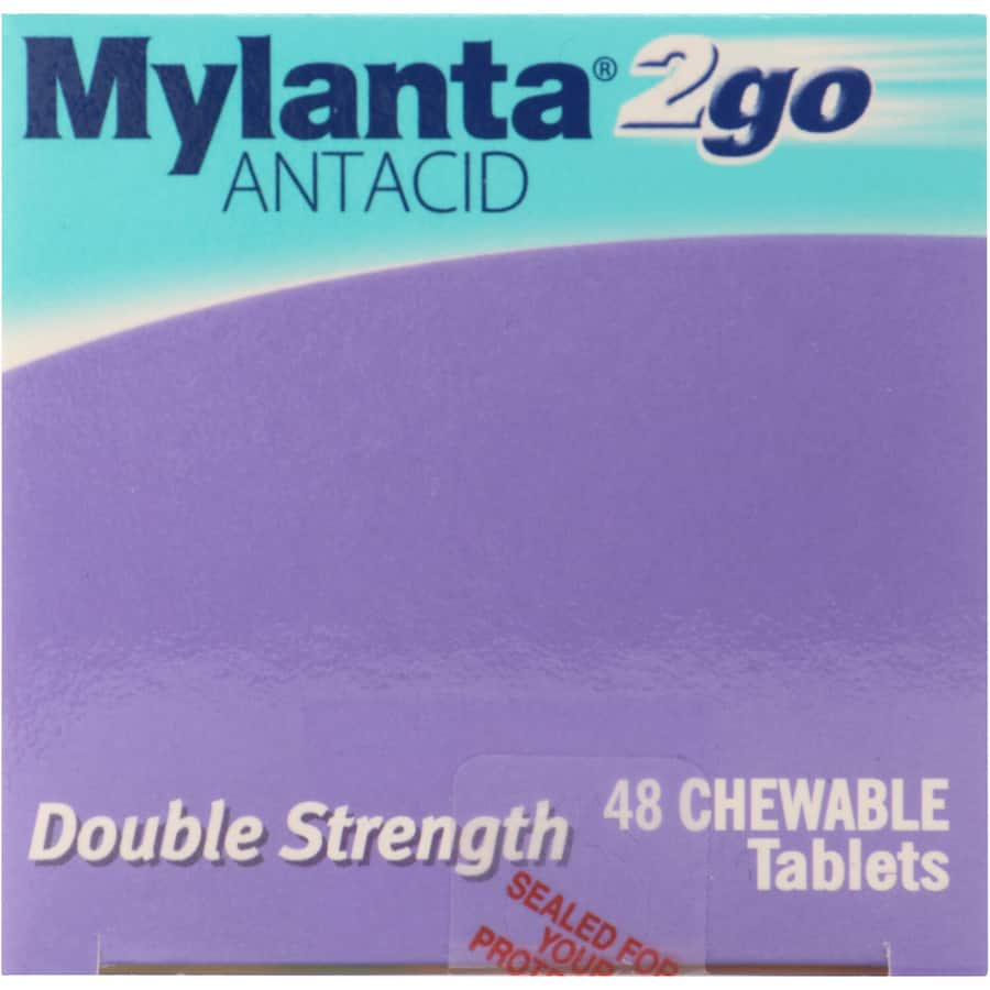 Mylanta 2go Antacid Double Strength: chewable lemon mint tablets for fast relief from indigestion and heartburn.