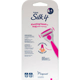 Schick Silk 4 Razor with handle and 2 blades for women, featuring 4 ultra-thin blades and hydrating conditioning strips.