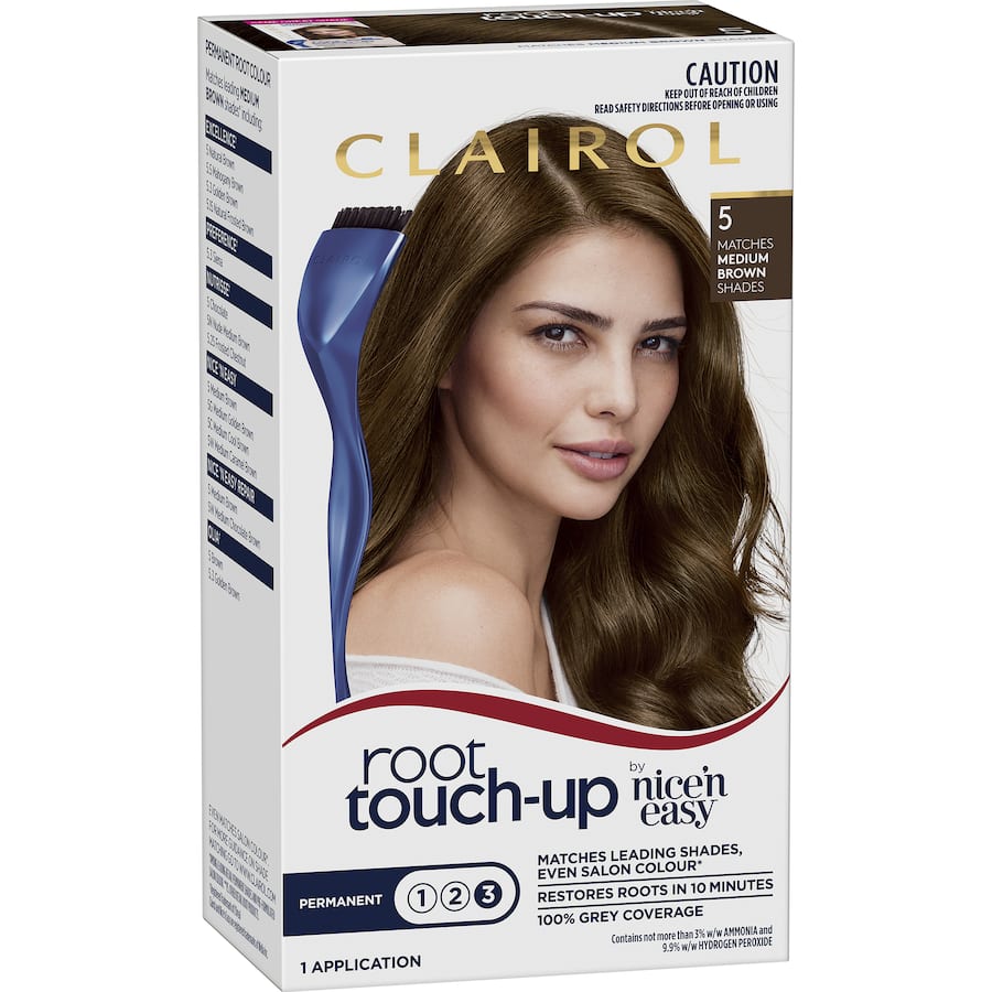 Clairol Nice N Easy Root Touch-Up Medium Brown 5 offers easy root coverage in just 10 minutes with a precision brush for a natural look.