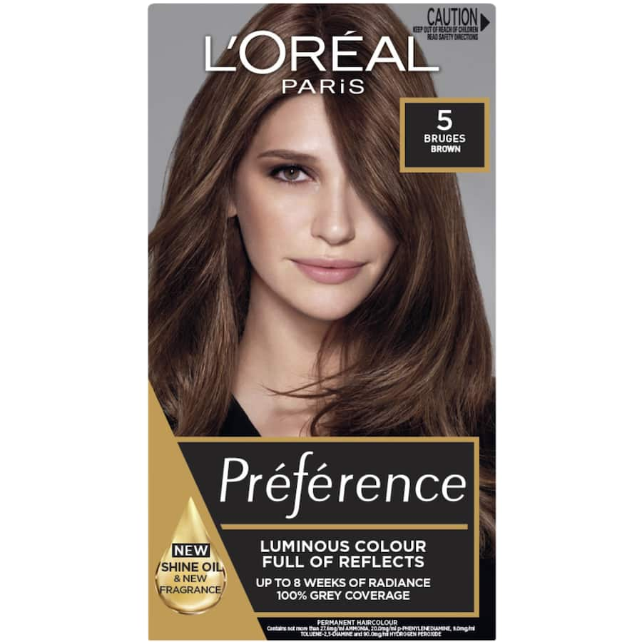 L'Oreal Paris Preference Hair Colour Palma 5 delivers rich, dark brown colour with fade-defying technology and excellent grey coverage.