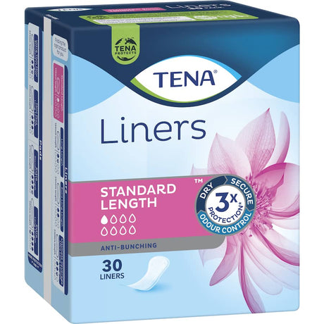 Tena Active Women's Liners for light incontinence, featuring 3x leak protection, comfortable fit, and odour control.