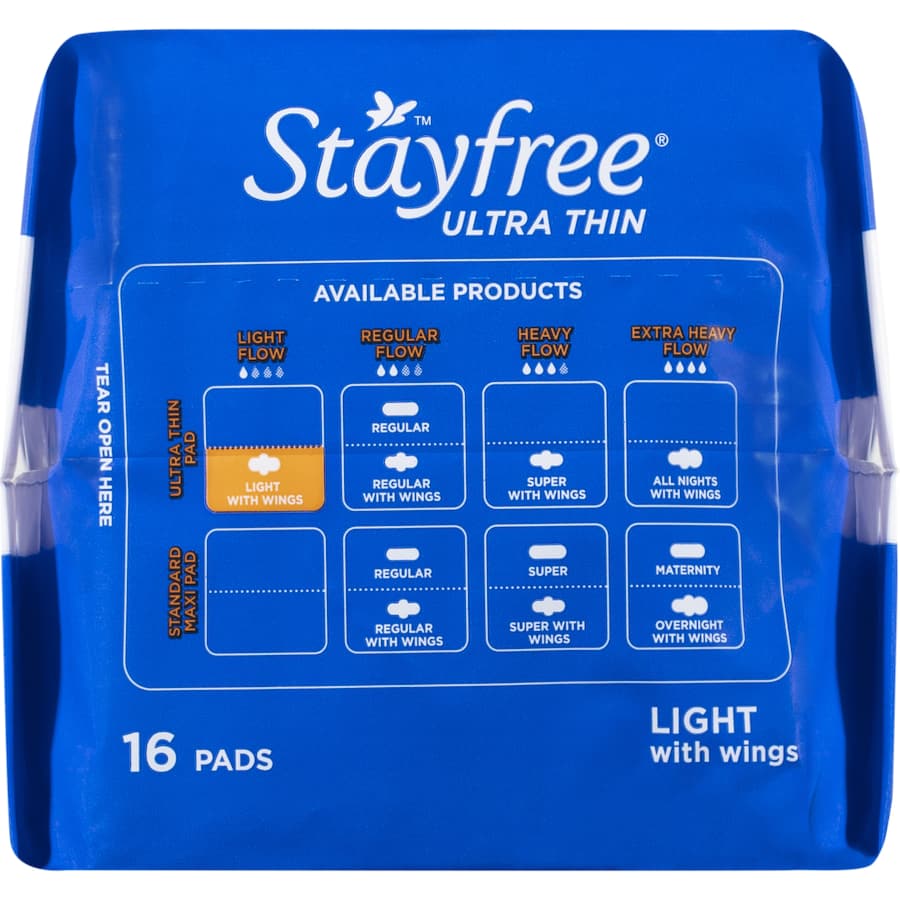 Stayfree Ultra Thin Pads Light Wings offer discreet, comfortable protection with fast absorption and moisture control for daily use.