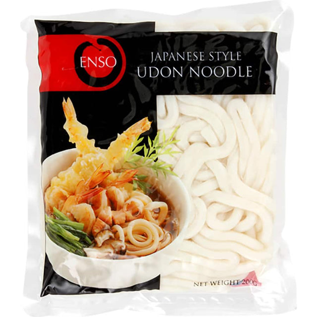 Authentic Enso Udon Noodles: smooth, chewy, versatile wheat noodles ideal for soups, stir-fries, and cold salads.