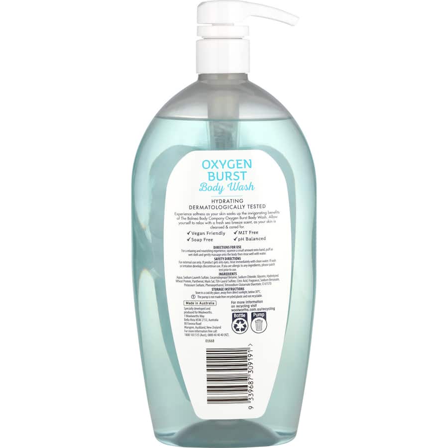 Revitalizing Balnea Body Wash Oxygen Burst, infused with oxygen for energizing cleansing and soft, glowing skin.