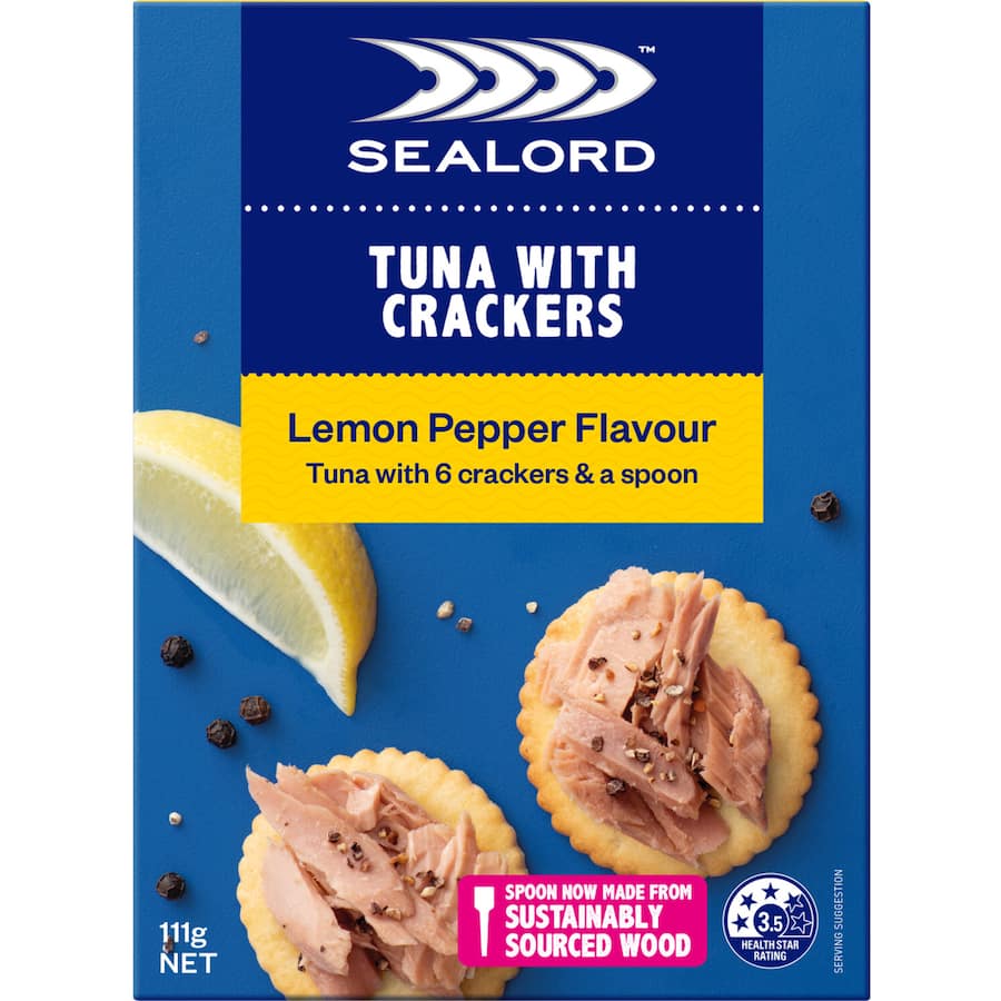 Sealord Tuna & Crackers Lemon Pepper: a nutritious, protein-packed snack with zesty lemon pepper flavor in a convenient pack.