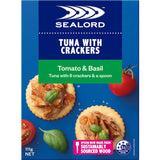 Sealord Tuna & Crackers with Tomato & Basil, a protein-rich, convenient snack perfect for on-the-go meals or quick bites.