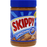 Skippy Peanut Butter Super Chunk in a jar, featuring creamy texture and crunchy peanut pieces for a delicious snack.