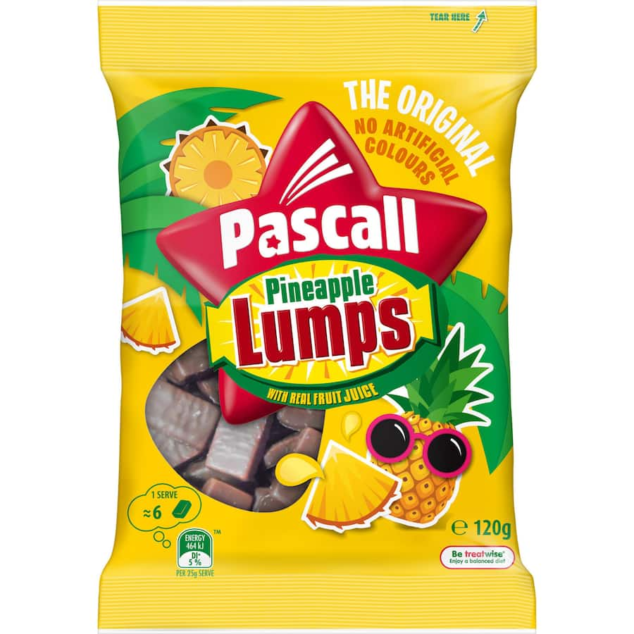 Pascall Chocolate Lollies Pineapple Lumps featuring chewy pineapple candy covered in rich chocolate, a beloved Kiwi treat.