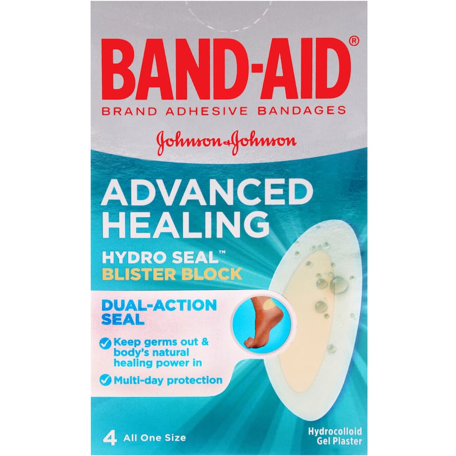 Advanced Healing Blister Plasters with hydrocolloid technology for pain relief and fast healing, ideal for heels.