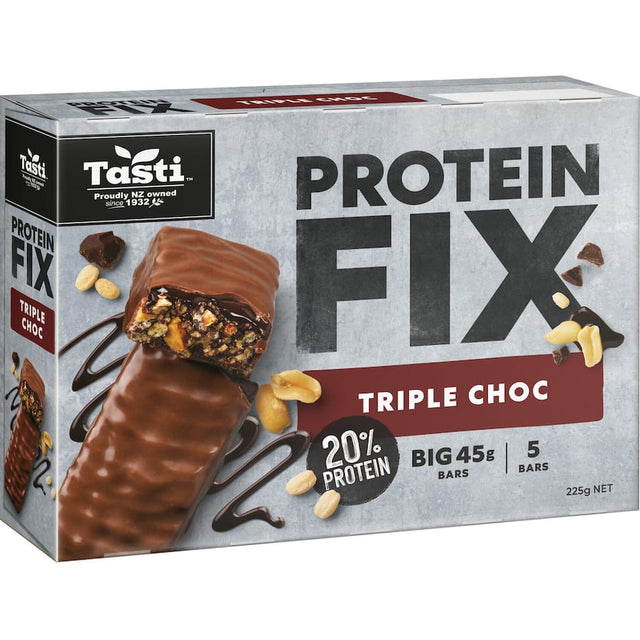 Tasti Protein Bars Triple Choc: rich chocolate snack with 15g protein, perfect for a nutritious indulgence on-the-go.