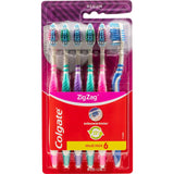 Colgate Zig Zag Toothbrush pack features antibacterial bristles and angled design for thorough interdental cleaning and fresh breath.
