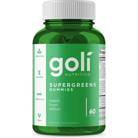 Goli Nutrition Supergreens Gummies: Delicious gummies with artichoke extract for daily nutrition, promoting wellness and energy.