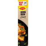 Maggi Instant Gravy Mix Brown Onion for rich, flavorful gravy, easy to prepare with just water and simmering.