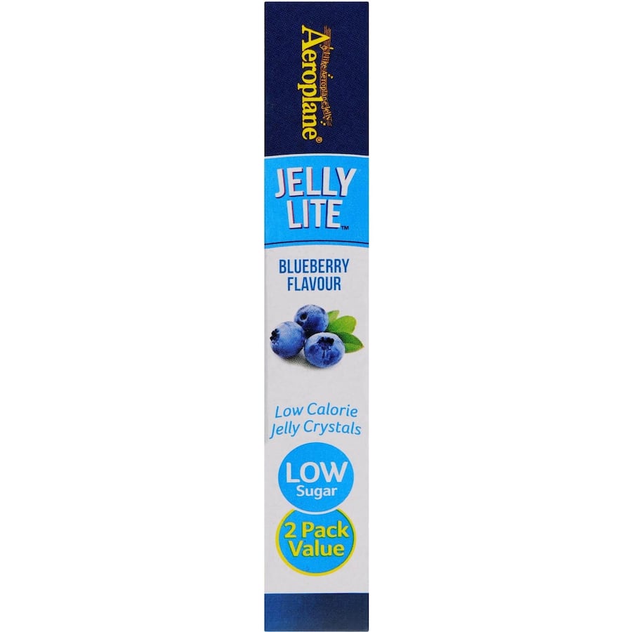 Aeroplane Jelly Lite Crystals in Blueberry flavor, low sugar for guilt-free desserts and healthy indulgence.