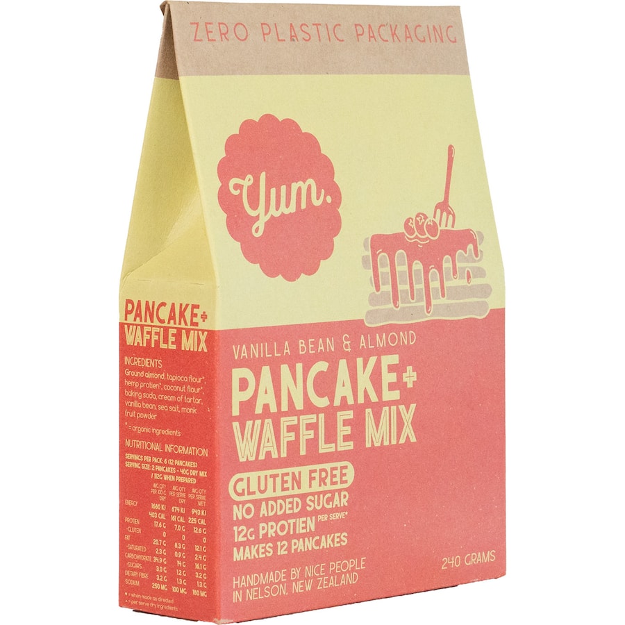 Delicious pancake mix featuring vanilla bean and almond flavors for fluffy, homemade pancakes.